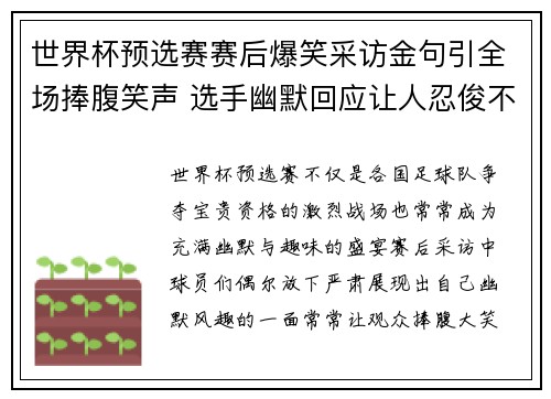 世界杯预选赛赛后爆笑采访金句引全场捧腹笑声 选手幽默回应让人忍俊不禁